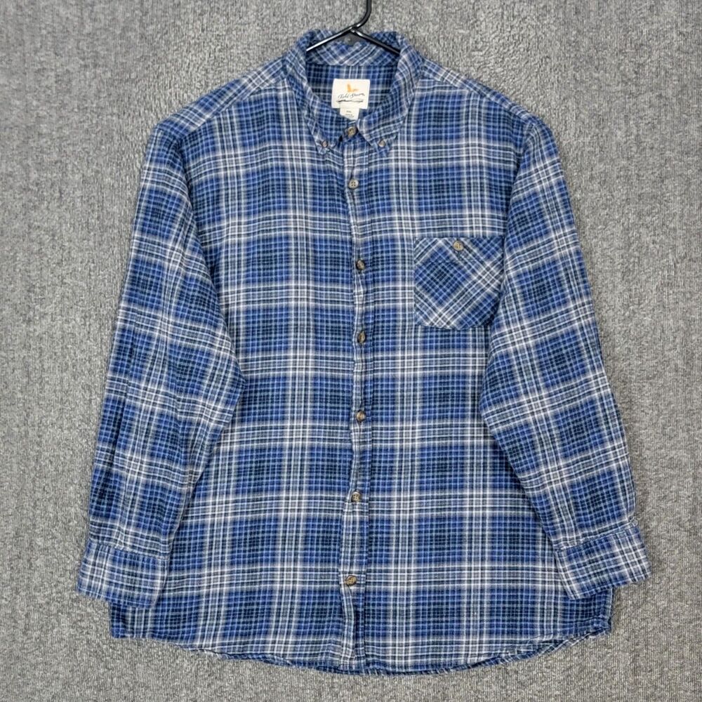 Field & Stream Shirt Mens 2XL Blue Plaid Flannel Button Down Hunting Fishing